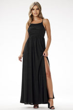 Awama Velour Sequin Evening Maxi Dress with Delicate Straps black