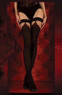 Ballerina Ruffle Top Hold Ups in Nero Black & Red with Faux Suspenders