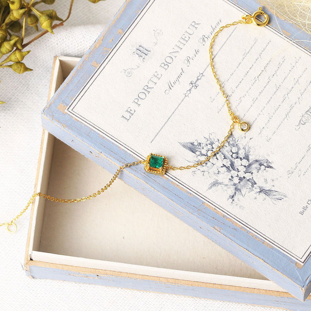 Beatrice 925 Sterling Silver Green Emerald Gem Bracelet
