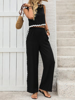 Black and white Contrast Stitching Sleeveless Vest Trousers Two-piece Co-ord Set