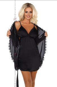 Beauty Night Shannon Eyelash Lace Robe & Thong Set in Black