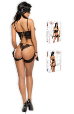 Beauty Night Shaquila Wet Look Erotic Crotchless Thong Black Lingerie Set