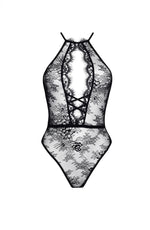 Beauty Night Norah Transparent Lace Front Cutout Teddy Black