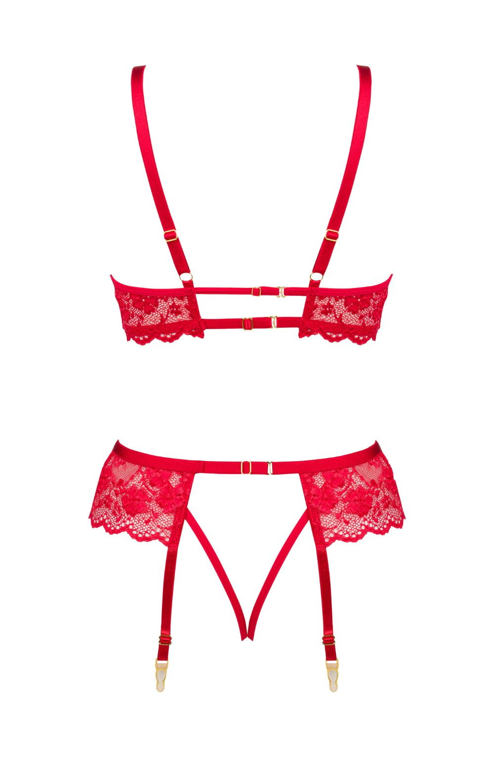 Beauty Night Rose Delicate Lace Bra, Thong & Garter Red Lingerie Set