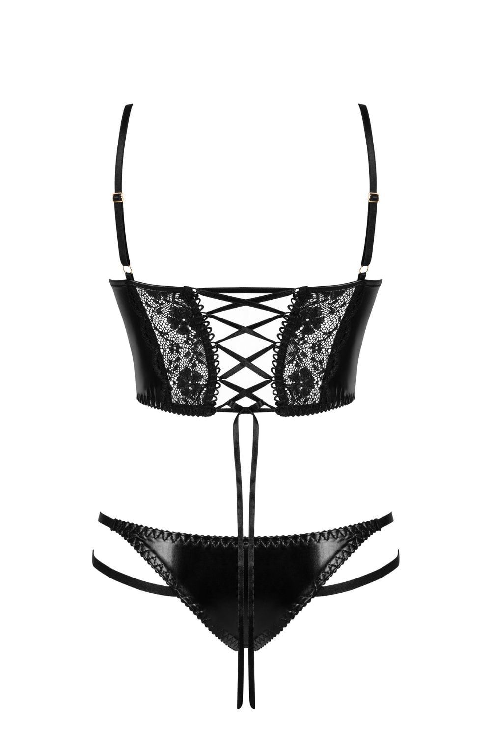 Beauty Night Noemi Delicate Lace Open Thong Garter Lingerie Set Black