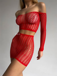 BORDELLE Red 2 Piece One Size Fishnet Bodystocking