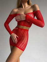 BORDELLE Red 2 Piece One Size Fishnet Bodystocking
