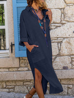 Buttoned Side Slit Loose Breathable Casual Long Shirt Dress Beach Cover Up