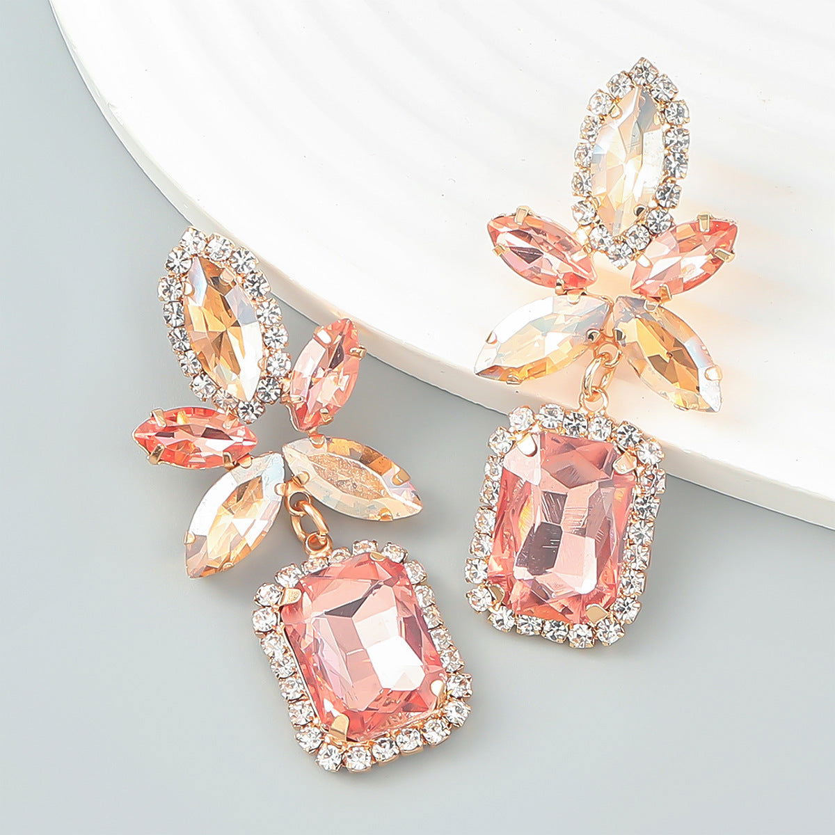 Carmela Diamond Flower Square Geometric Statement Earrings