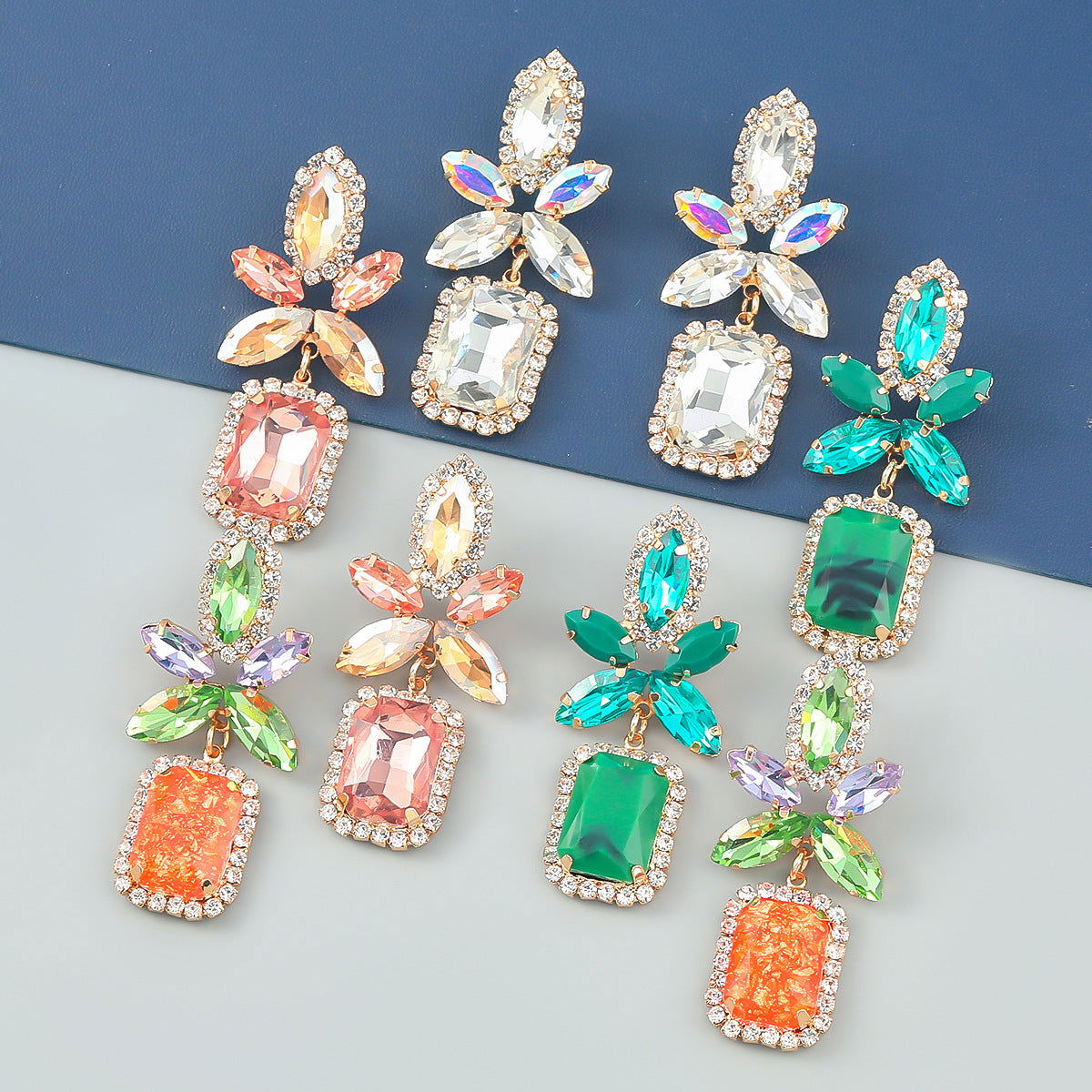 Carmela Diamond Flower Square Geometric Statement Earrings