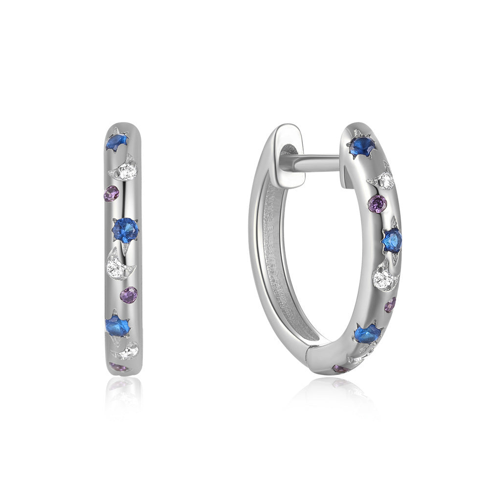 Celeste Purple, Blue & Clear Stone Star & Moon Earrings | Gold & Silver