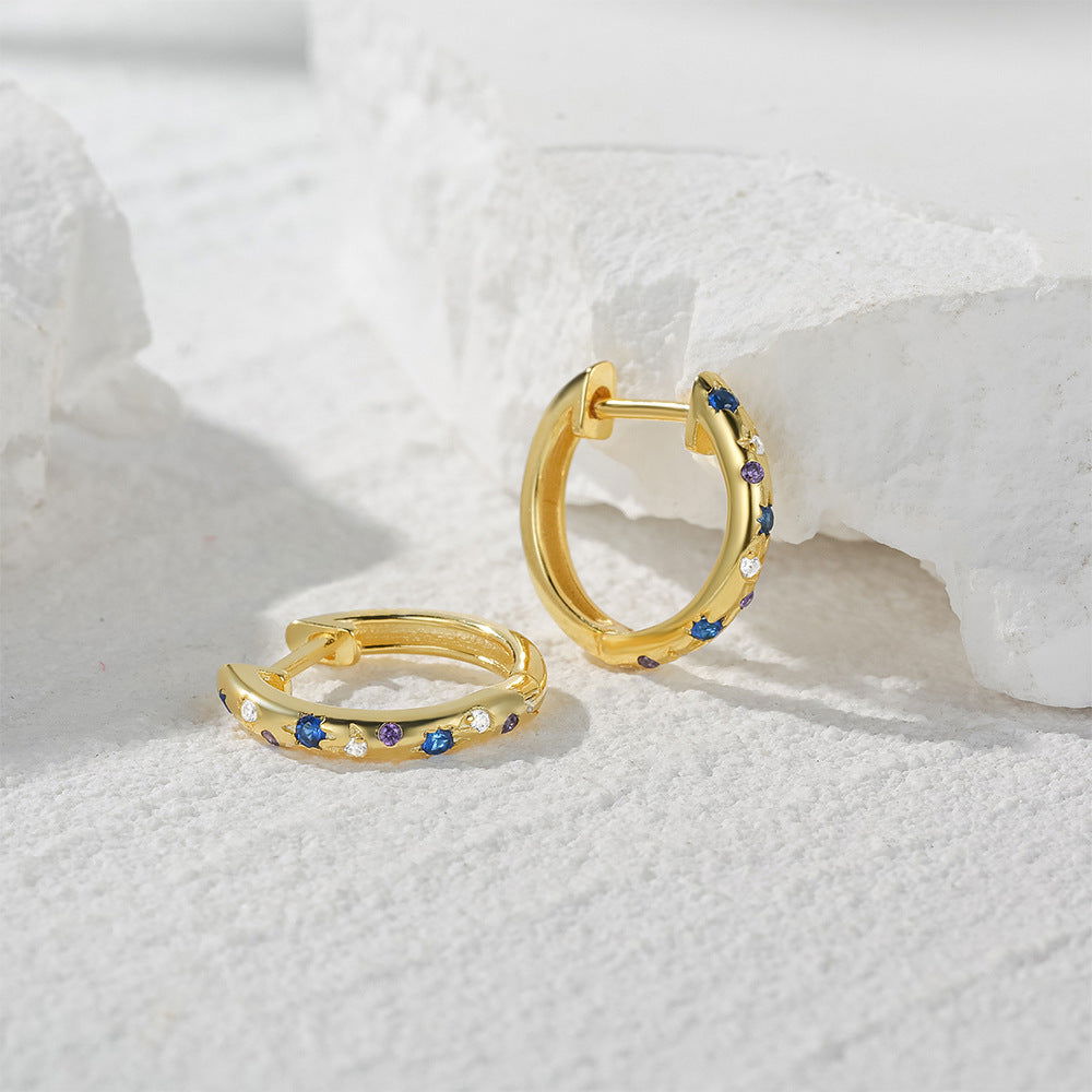 Celeste Purple, Blue & Clear Stone Star & Moon Earrings | Gold & Silver