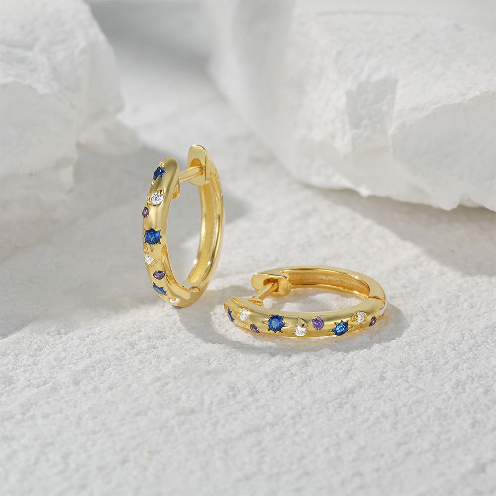 Celeste Purple, Blue & Clear Stone Star & Moon Earrings | Gold & Silver