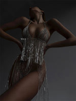 CENSORED Silver Rhinestone Crystal 2 Piece Lingerie Set One Size