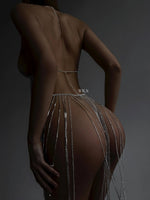 CENSORED Silver Rhinestone Crystal 2 Piece Lingerie Set One Size