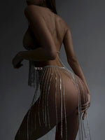 CENSORED Silver Rhinestone Crystal 2 Piece Lingerie Set One Size