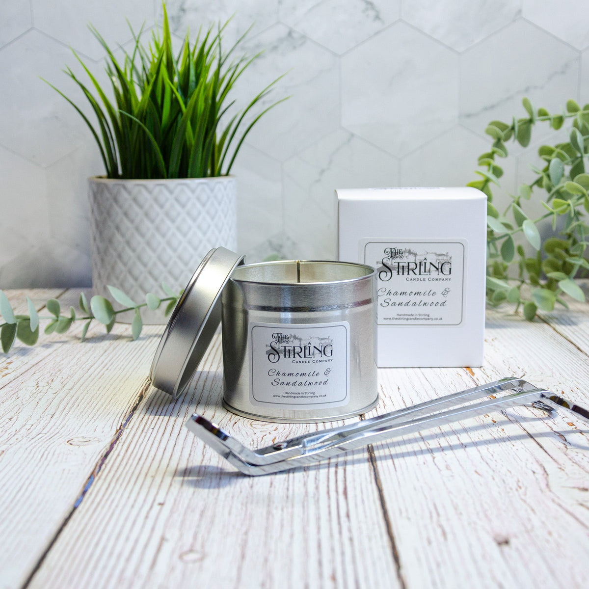 The Stirling Candle Company Chamomile & Sandalwood - Travel Tin Candle - Wooden Wick