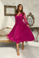 Bicotone Midi Mesh Sleeve Layered Evening Dress violet 2