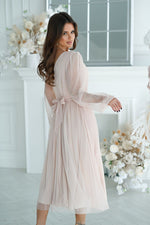 Bicotone Midi Mesh Sleeve Layered Evening Dress
