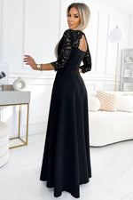 Numoco Amber Long Maxi Occasion Lace Top Long Sleeve Thigh Slit Dress