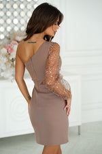Bicotone Mini Sequin One-Shoulder Crinkle Dress