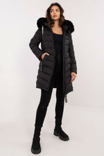 Factory Price Fur Hooded Quilted Coat black
