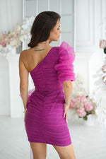Bicotone Mini One-Shoulder Shimmer Bow Dress