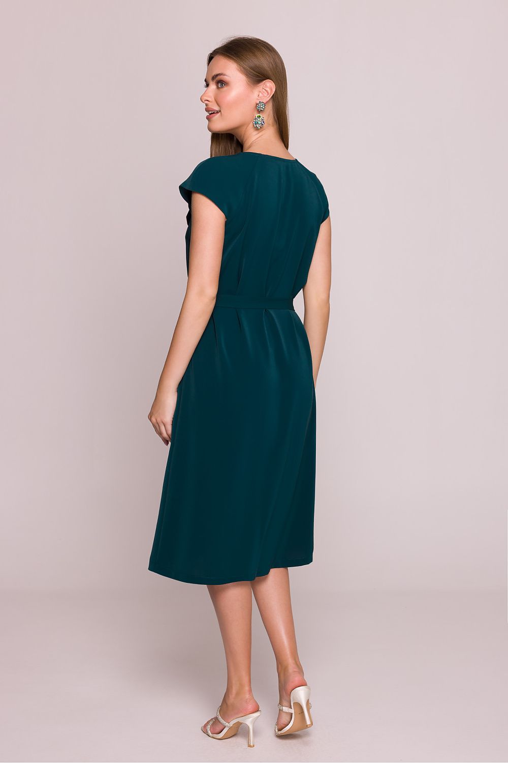 Stylove Cocktail Dress V-Neck Ruffled A-Line Midi - Shimmering Polish Elegance