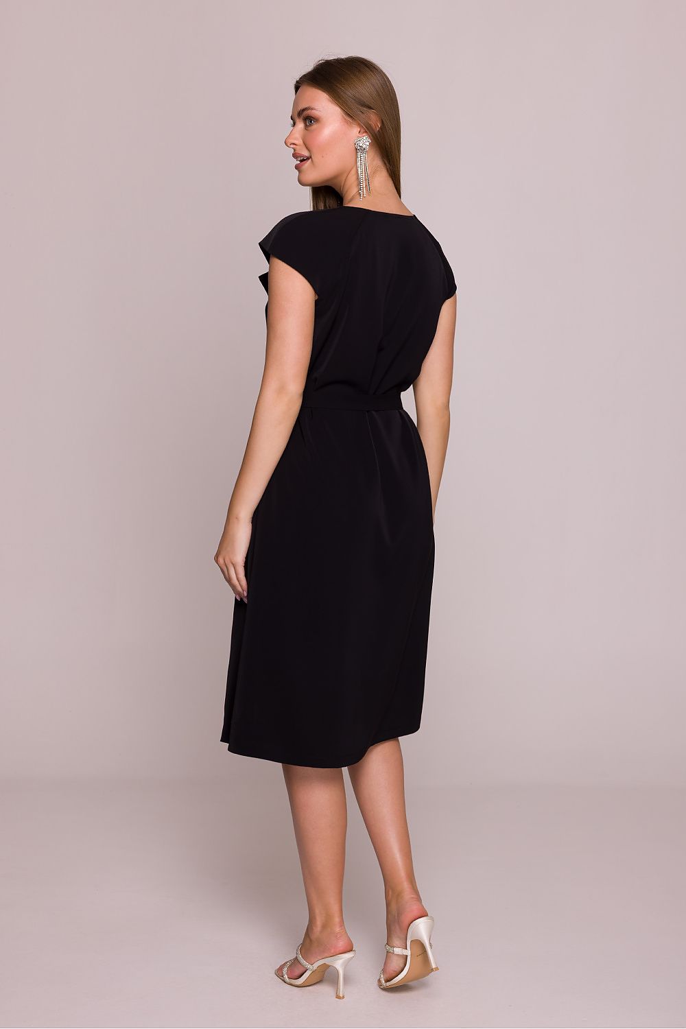 Stylove Cocktail Dress V-Neck Ruffled A-Line Midi - Shimmering Polish Elegance