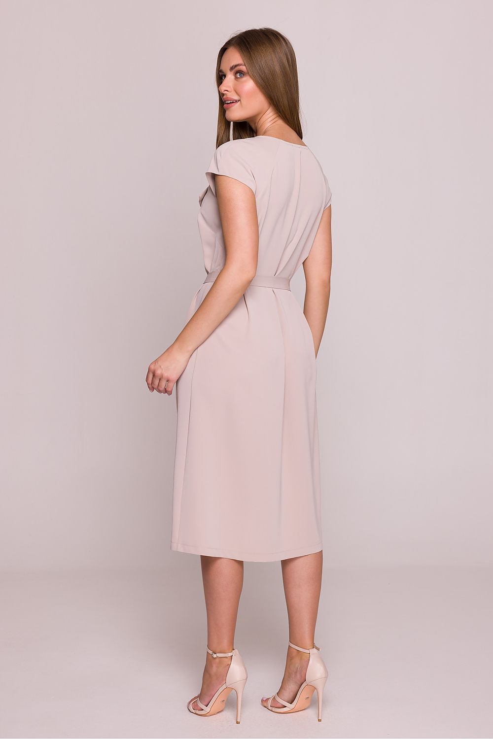 Stylove Cocktail Dress V-Neck Ruffled A-Line Midi - Shimmering Polish Elegance