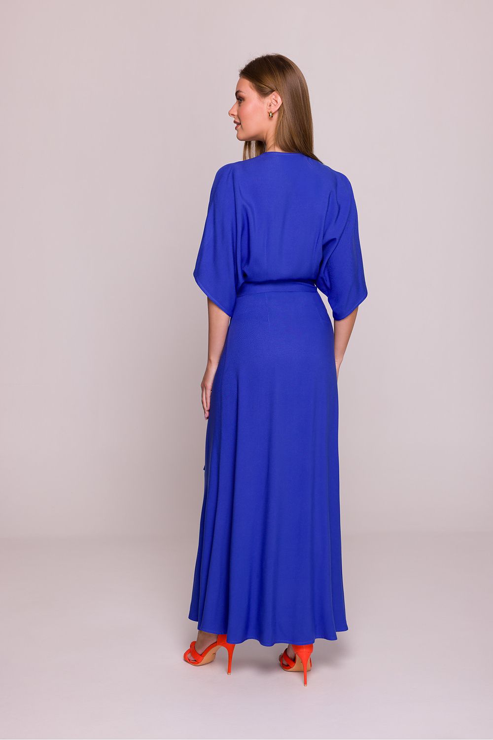 Stylove Viscose Satin V-Neck Flared Day Dress - Sensual Summer Radiance