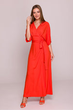 Stylove Viscose Satin V-Neck Flared Day Dress - Sensual Summer Radiance red
