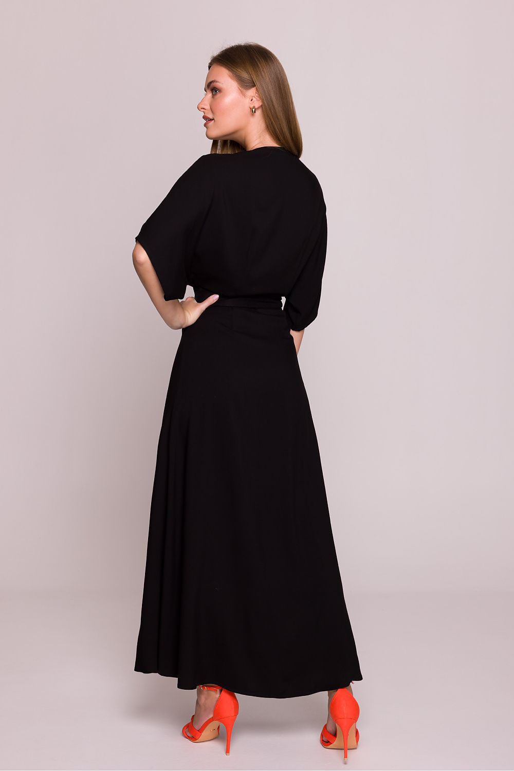 Stylove Viscose Satin V-Neck Flared Day Dress - Sensual Summer Radiance