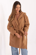 Rue Paris Hooded Belted Knit Coat brown 3 one-size-fits-all