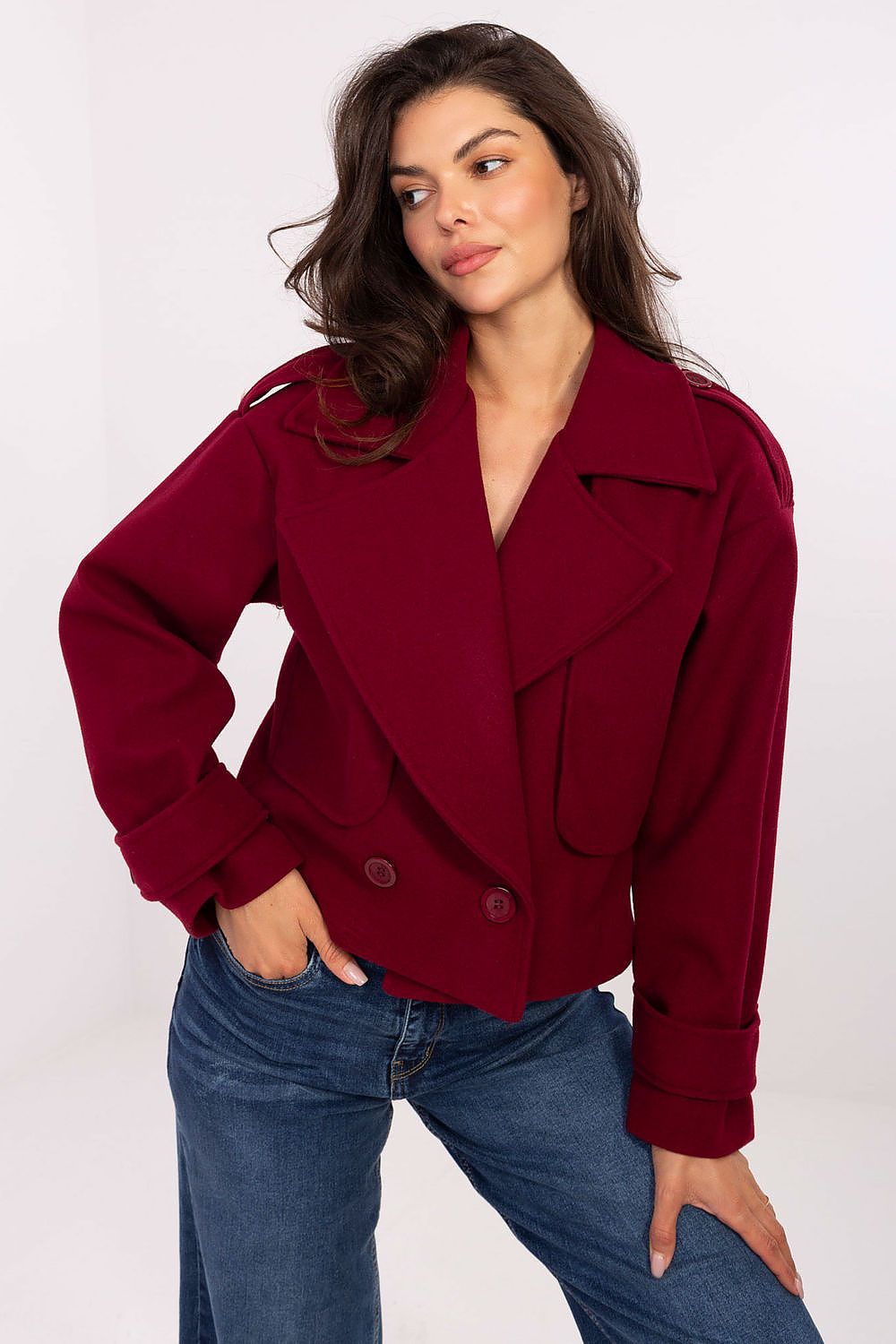 Rue Paris Short Eco-Leather Trench Coat red one-size-fits-all