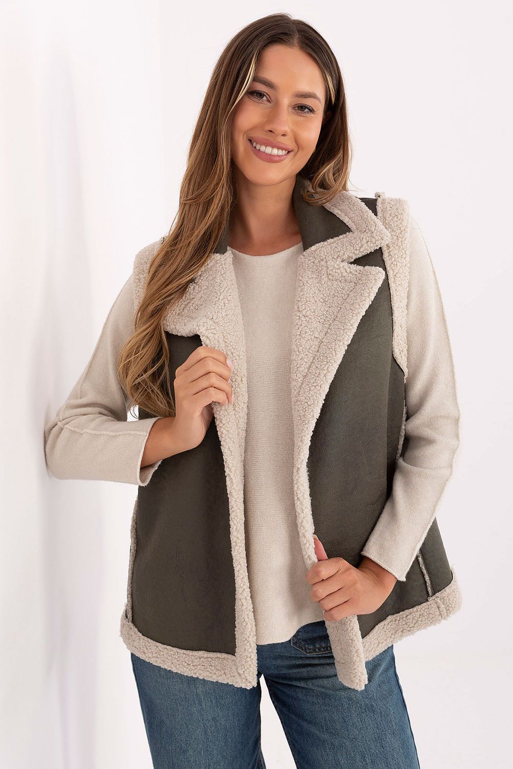 Factory Price Faux Fur Gilet Vest green one-size-fits-all