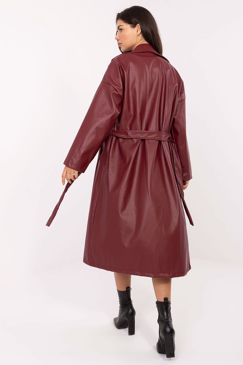 Rue Paris Knee-Length Belted Leather Coat