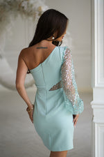 Bicotone Mini Sequin One-Shoulder Crinkle Dress