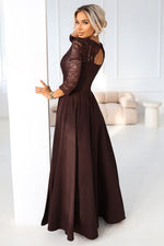 Numoco Amber Long Maxi Occasion Lace Top Long Sleeve Thigh Slit Dress