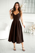 Bicotone Midi Strappy Flared Day Dress brown