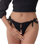 Pure Sin Aura Black Crotchless Knickers with Double Straps & Bows