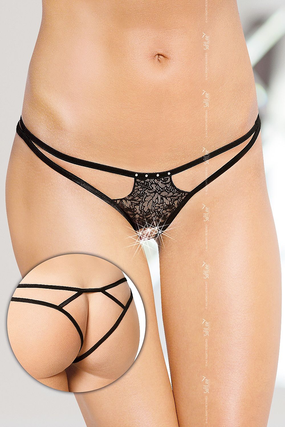 SoftLine Collection Crotchless Thong T-backs black S L
