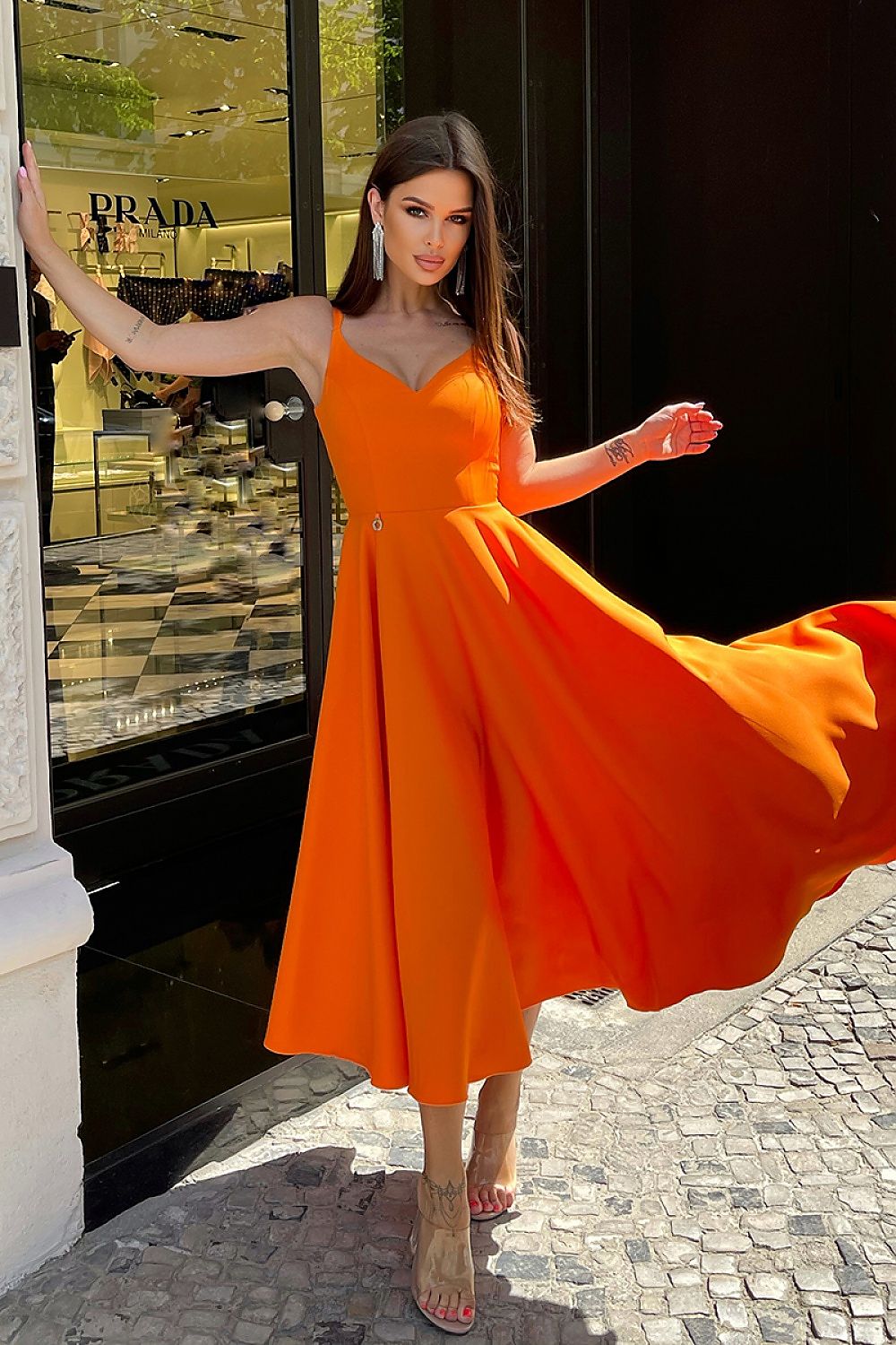 Bicotone Midi Strappy Flared Day Dress