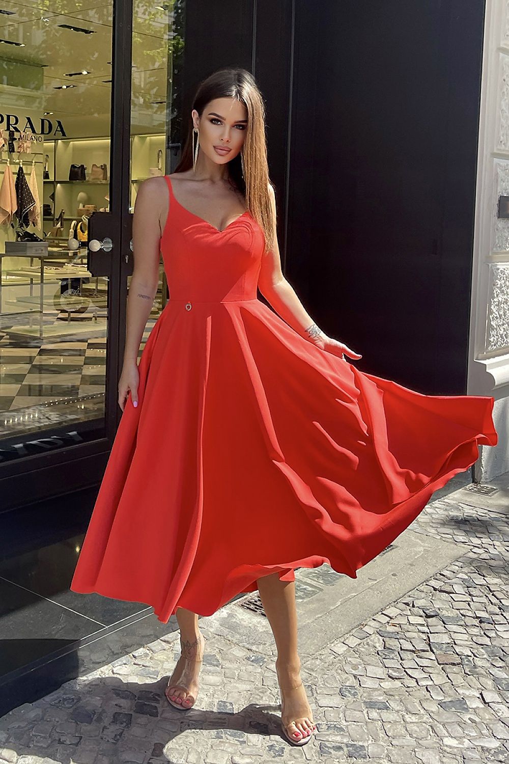 Bicotone Midi Strappy Flared Day Dress