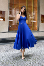 Bicotone Midi Strappy Flared Day Dress blue