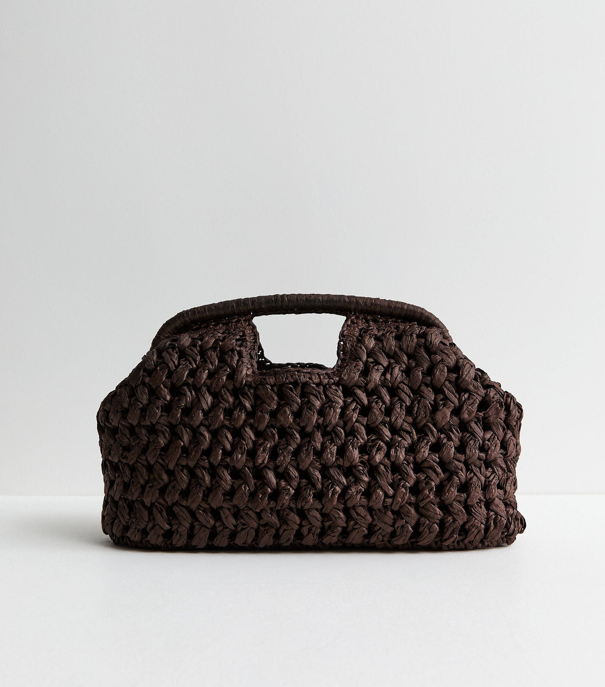 Dark Brown Woven Raffia Slouch Clutch with Gold Hardware — Women's Day to Evening Bag