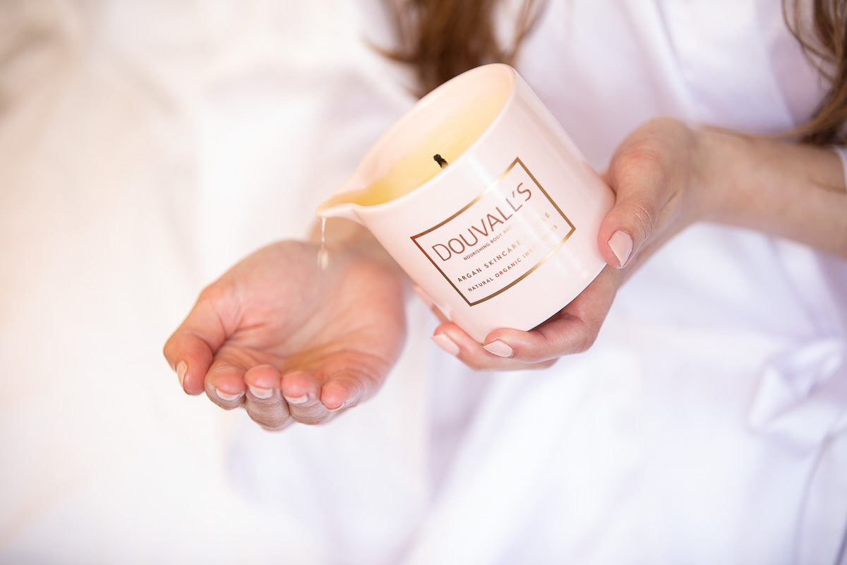 Douvall's Argan Massage Candle - Orangery Orchard 180g | Intensely Nourishing and Hydrating Body Treatment