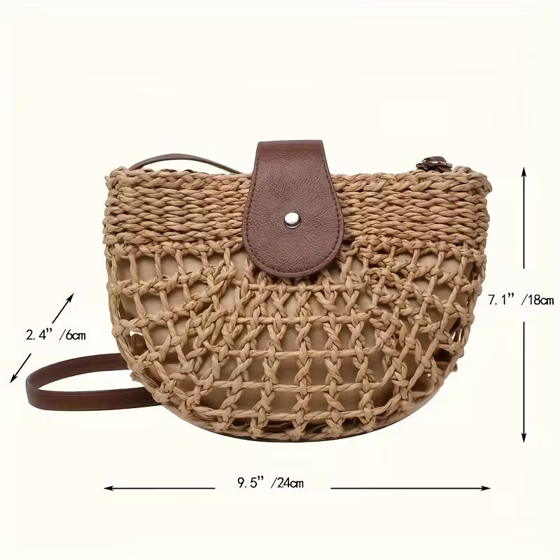 Natural Straw Half Moon Crossbody Bag — Women's Raffia Beach & Holiday Bag – alternate view 3