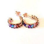 Earrings with Diagonal Cut Rainbow Coloured Stones Rose Gold Plated Silver Medium Rainbow