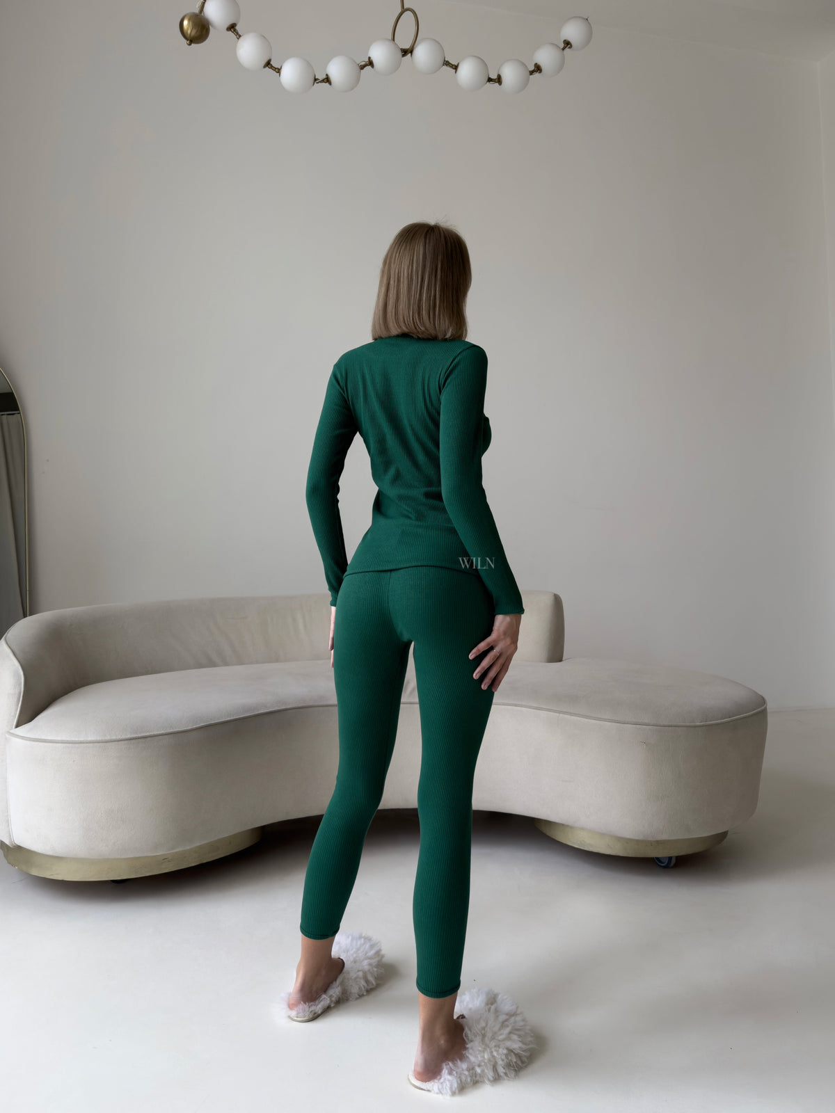 EASE Women’s Personalised Forest Green 2 Piece Ribbed Cotton Loungewear Set
